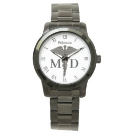 Medical Black Caduceus Medical Doctor Armbanduhr