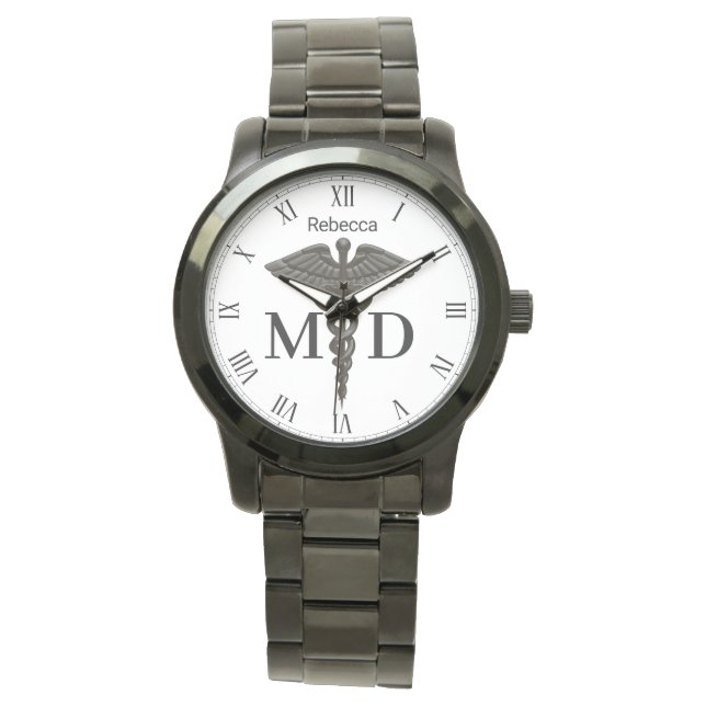 Medical Black Caduceus Medical Doctor Armbanduhr (Vorderseite)