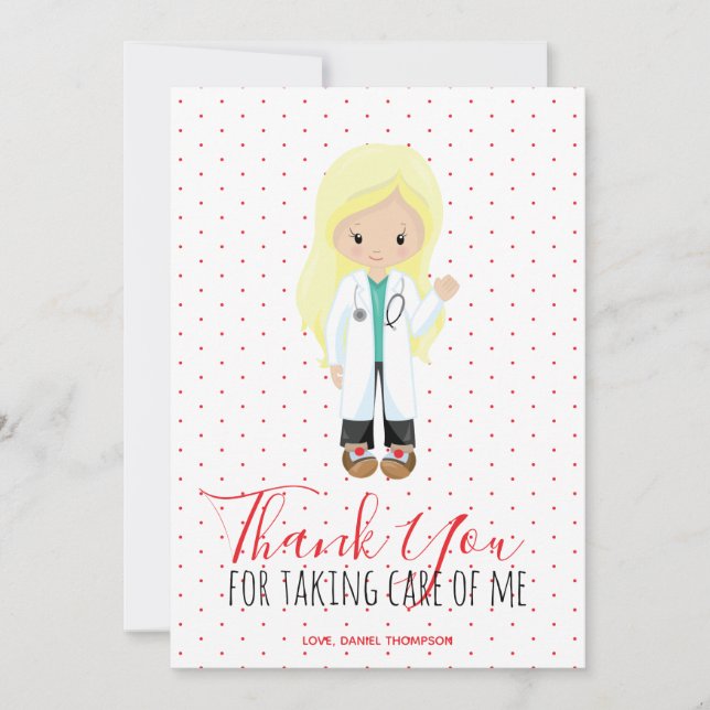 Medical Blonde Doctor Red Typografy Polka Dot Dankeskarte (Vorderseite)