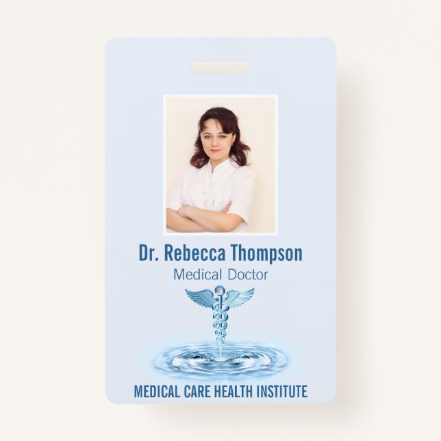 Medical Blue Caduceus Hermes Rod Foto ID Ausweis (Vorderseite)