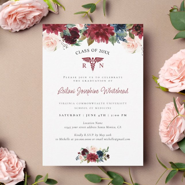 Medical Burgundy Red Floral Graduation Party (Von Creator hochgeladen)