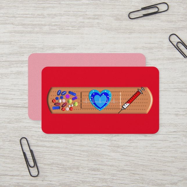 Medical Business Cards Big Bandaid Red Visitenkarte (Vorderseite/Rückseite Beispiel)
