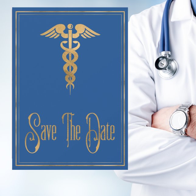 Medical Caduceus Doctor Nurse Blue Save the Date (Von Creator hochgeladen)