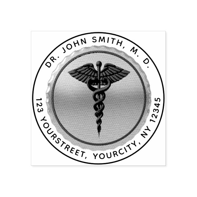 Medical Caduceus Emblem Round Return Address Gummistempel (Prägung)