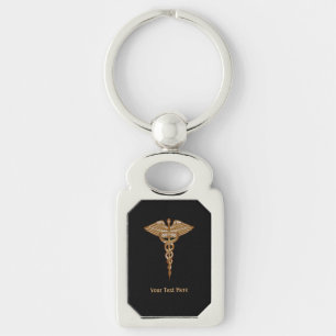 Medical Caduceus Gold Black Metal Schlüsselanhänger