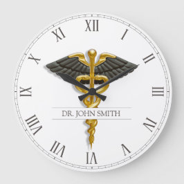 Medical Caduceus Gold Black Wings Elegante Klasse Große Wanduhr