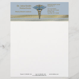 Medical Caduceus Light Blue Imitats Gold Streifen Briefbogen