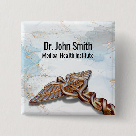 Medical Caduceus Rose Gold Kupfer Luxusmarmor Button