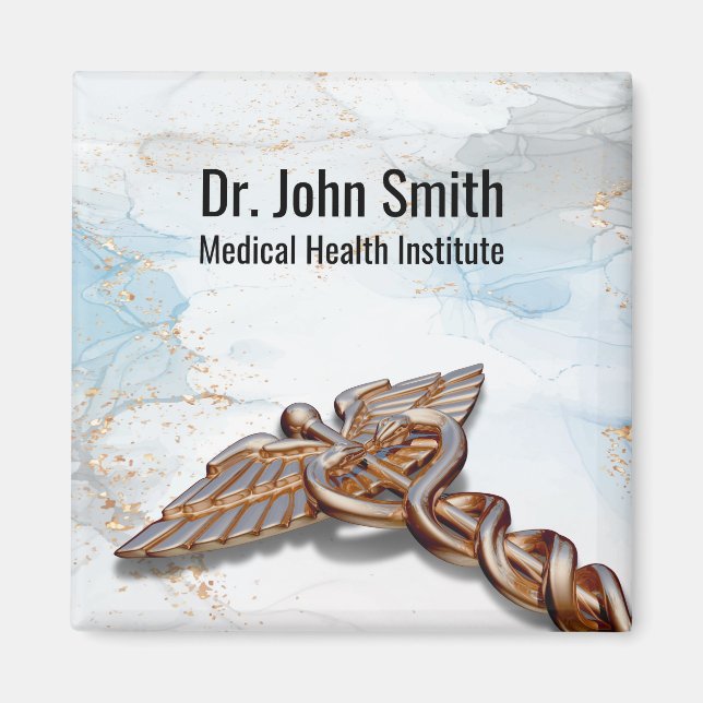 Medical Caduceus Rose Gold Luxus Kupfermarmor Magnet (Vorne)