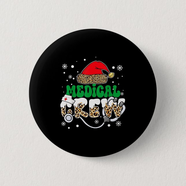 Medical Crew Nurse Leopard Santa Hat Stethoscope C Button (Vorderseite)