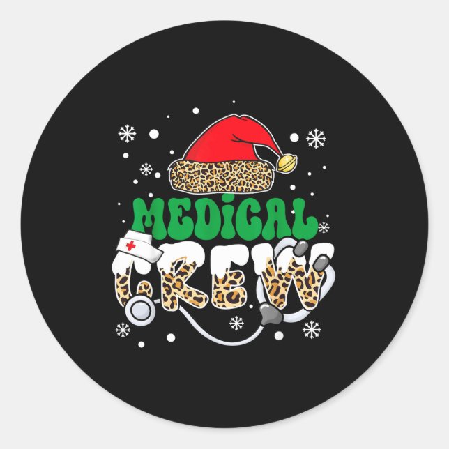 Medical Crew Nurse Leopard Santa Hat Stethoscope C Runder Aufkleber (Vorderseite)