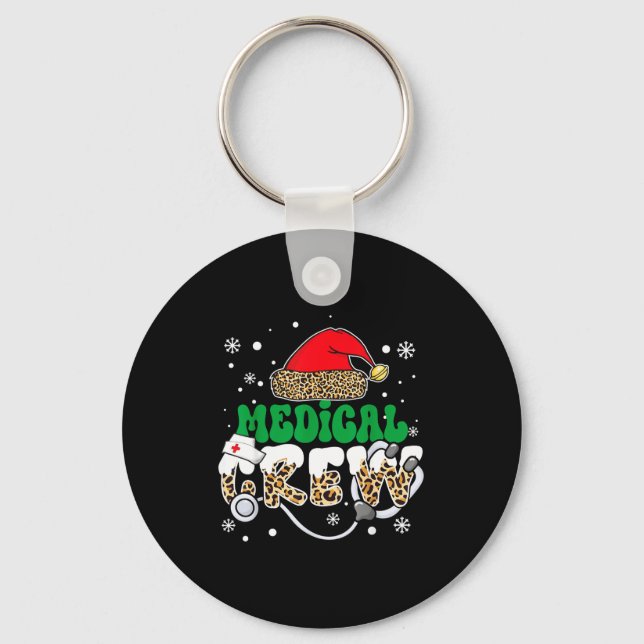Medical Crew Nurse Leopard Santa Hat Stethoscope C Schlüsselanhänger (Vorderseite)