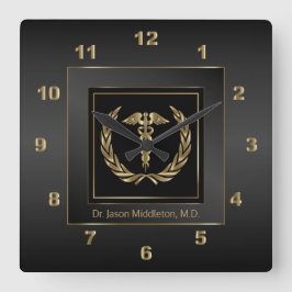 Medical Doctor - Black and Gold Quadratische Wanduhr