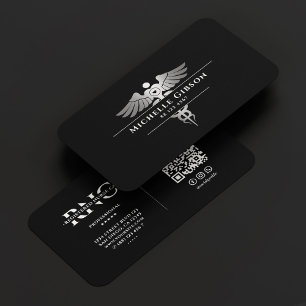 Medical Doctor Nurse Elegant Black Silver Caduceus Visitenkarte