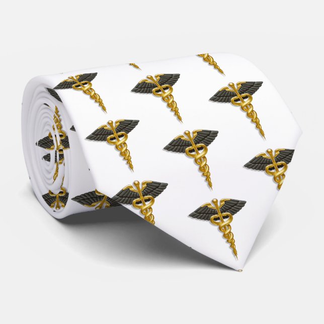 Medical Elegance Gold Caduceus Black Wings Muster Krawatte (Gerollt)