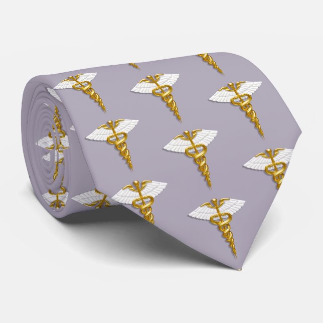 Medical Elegance Gold Caduceus White Wings Muster Krawatte (Gerollt)