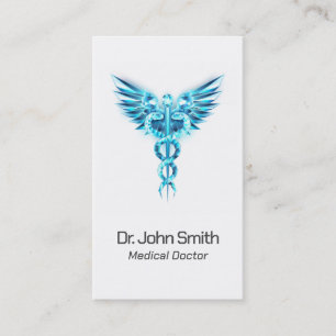 Medical Elegant Blue Caduceus Wings Classy Visitenkarte