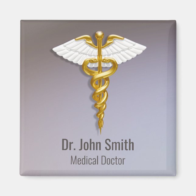 Medical Elegant Gold Caduceus White Wings Magnet (Vorne)