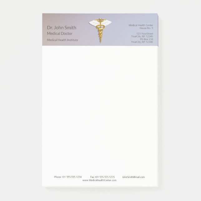 Medical Elegant Gold Caduceus White Wings Post-it Klebezettel (Vorderseite)