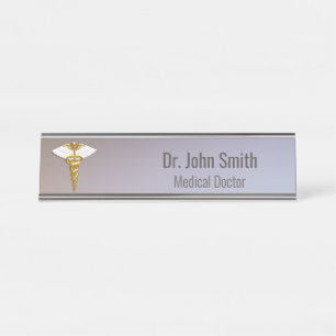 Medical Elegant Gold Caduceus White Wings Schreibtischnamensplakette