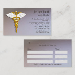 Medical Elegant Gold Caduceus White Wings Terminkarte