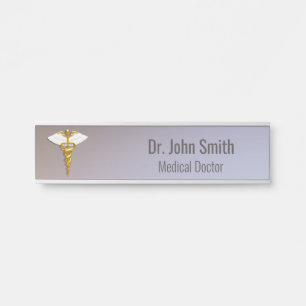 Medical Elegant Gold Caduceus White Wings Türschild