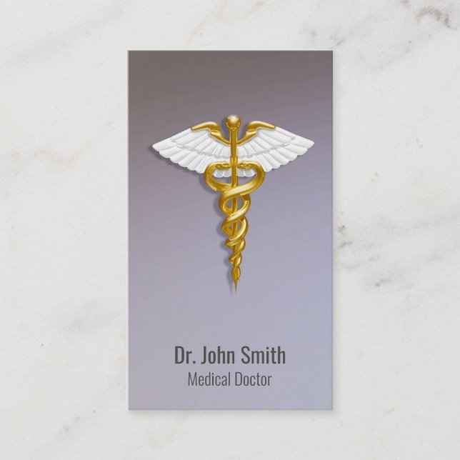 Medical Elegant Gold Caduceus White Wings Visitenkarte (Vorderseite)