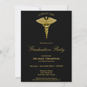 Medical Gold Caduceus Black Abschluss Einladung