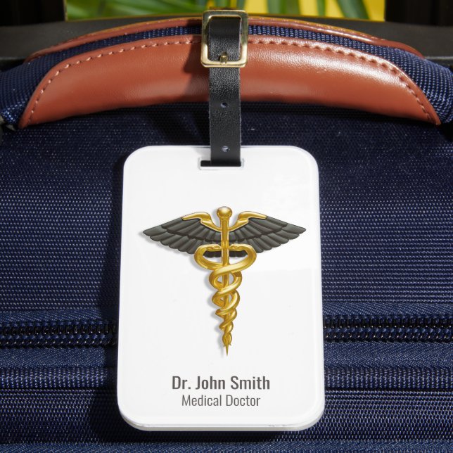 Medical Gold Caduceus Black Wings Klasse Elegant Gepäckanhänger (Vorderseite Insitu 2)