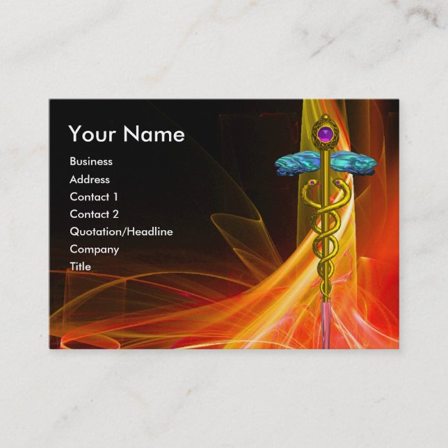 MEDICAL GOLD CADUCEUS Orange Yellow Red Light Wave Visitenkarte (Vorderseite)