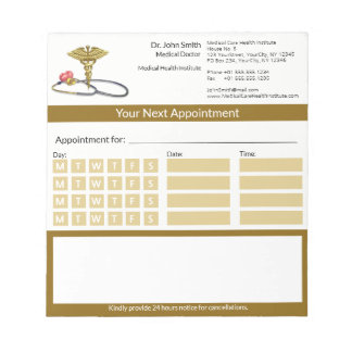 Medical Gold Caduceus & Stethoscope Appointment Notizblock