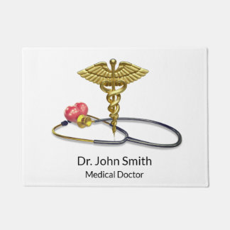 Medical Gold Caduceus & Stethoscope with Heart Fußmatte