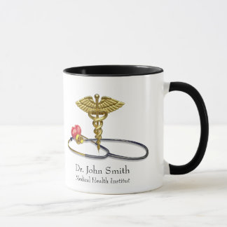 Medical Gold Caduceus & Stethoscope with Heart Tasse