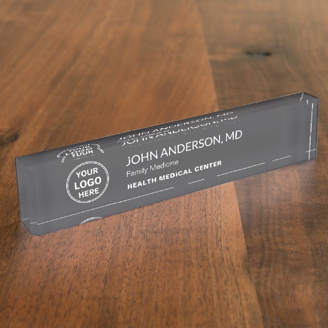 Medical Healthcare Clinic Doctor Custom Logo Gray Namensplakette (Seite)