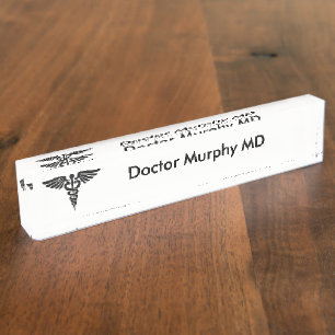 Medical Insignia Caduceus White Namensplakette