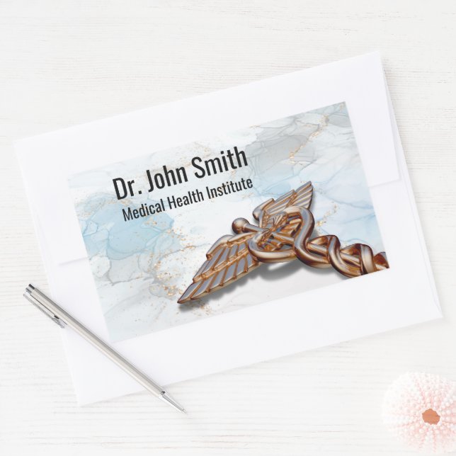 Medical Kupfer Rose Gold Caduceus Luxus Marmor Rechteckiger Aufkleber (Umschlag)