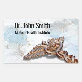 Medical Kupfer Rose Gold Caduceus Luxus Marmor Rechteckiger Aufkleber