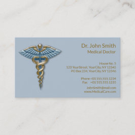 Medical Light Blue Gold Caduceus Fine Beruflich Terminkarte
