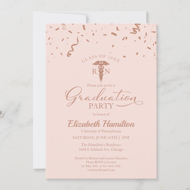 Medical Nursing School Grad Party Rose Gold Einladung (Vorderseite)