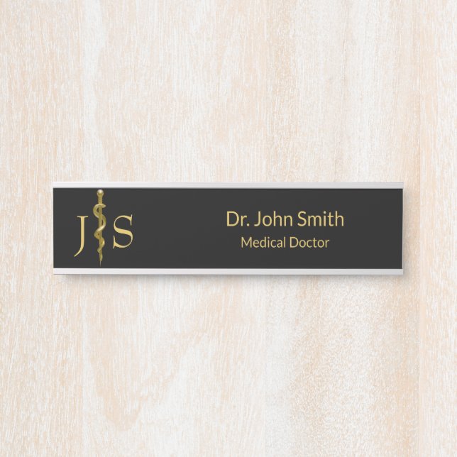 Medical Rod of Asclepius Gold on Black Classy Türschild (Vorderseite )