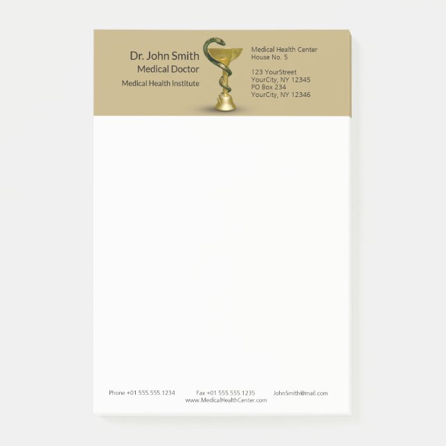 Medical Schlange Bowl Hygieia Gold Caduceus Beige Post-it Klebezettel (Vorderseite)