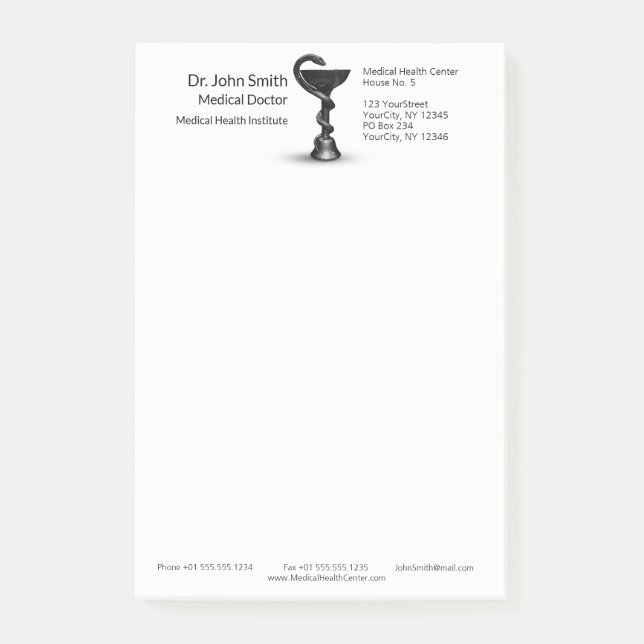 Medical Schlange Bowl Hygieia White Caduceus Black Post-it Klebezettel (Vorderseite)