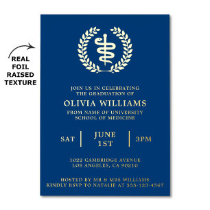 Medical School Navy Gold Graduation Party Folieneinladung