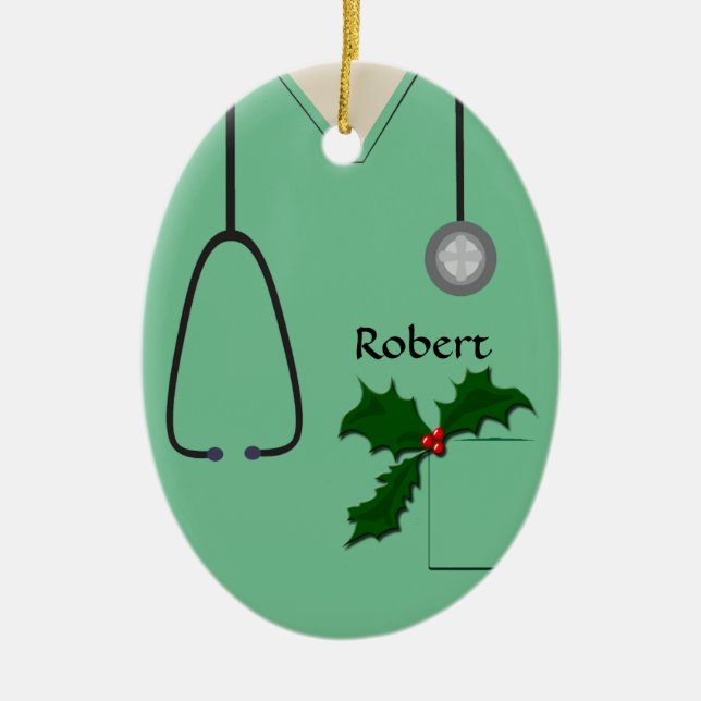 Medical Scrubs Light Green Holly Oval Ornament (Vorne)