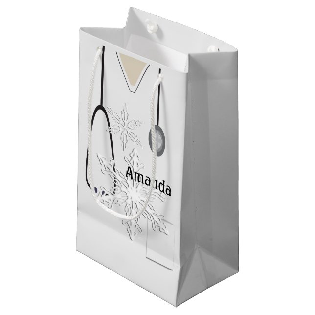 Medical Scrubs White Snowflake SGB Kleine Geschenktüte (Vorderseite Schrägansicht)