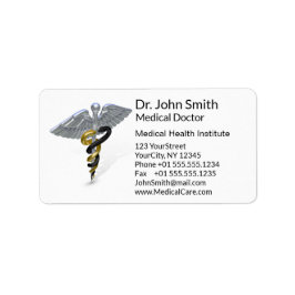 Medical Silver Caduceus Black Gold - Adressetikett