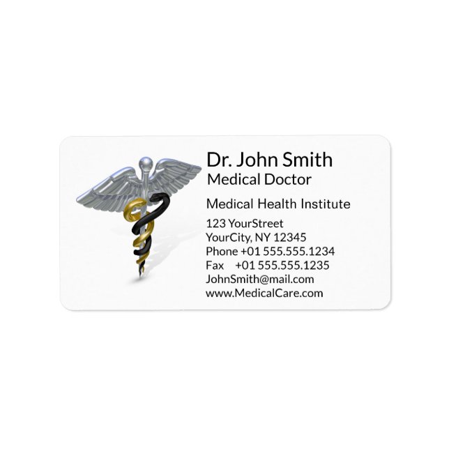 Medical Silver Caduceus Black Gold - Adressetikett (Vorne)