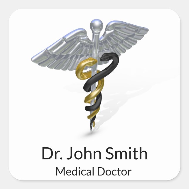 Medical Silver Caduceus Black Gold - Aufkleber (Vorderseite)