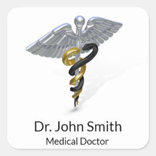 Medical Silver Caduceus Black Gold - Aufkleber