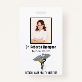 Medical Silver Caduceus Black Gold Foto ID Ausweis